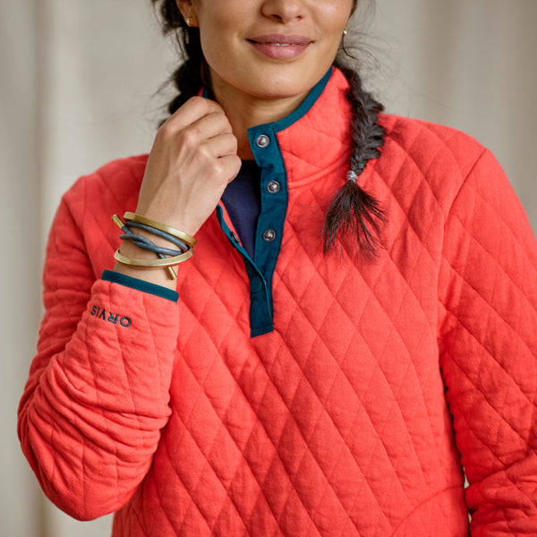 closeup of woman wearing red sweater