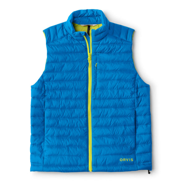 blue fishing vest with yellow zipper