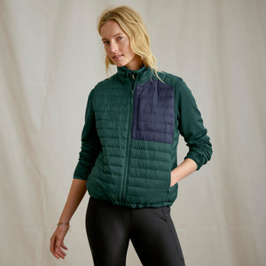women modelling dark green fishing vest