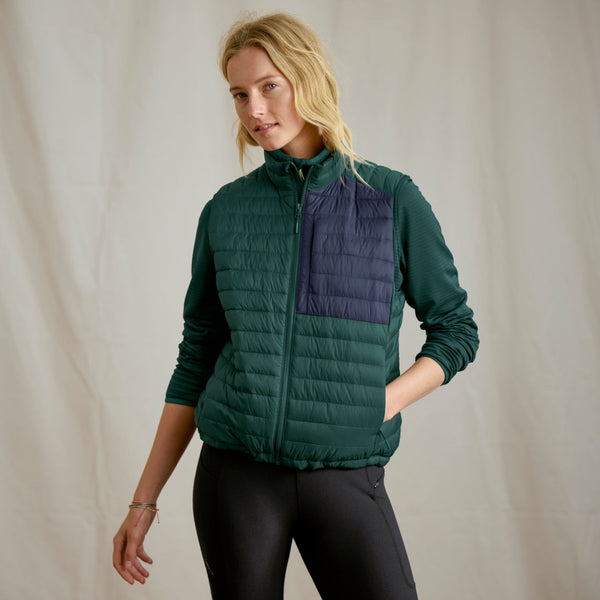 women modelling dark green fishing vest