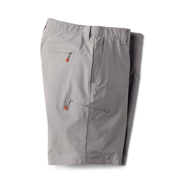 side view of grey shorts with pockets