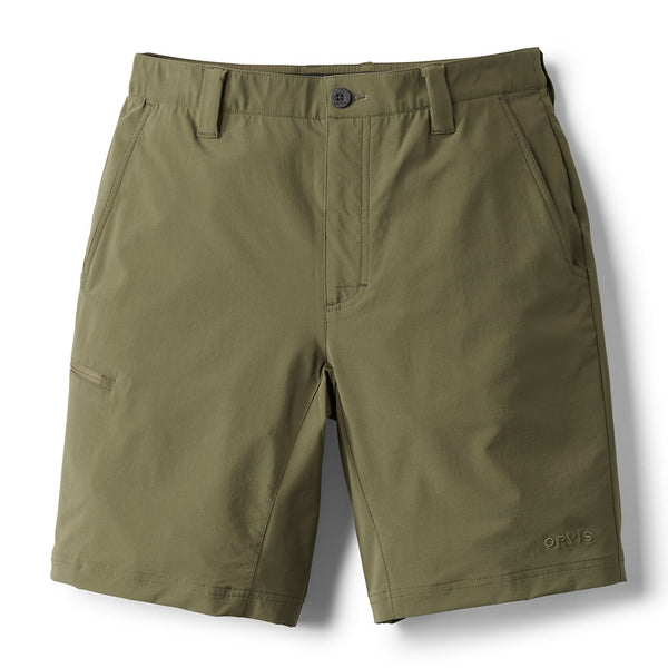 front of dark green shorts