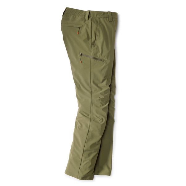 side view of green Orvis trousers