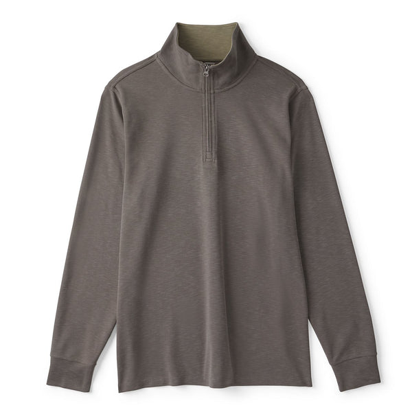 Grey long-sleeve shirt with a quarter zip on a white background