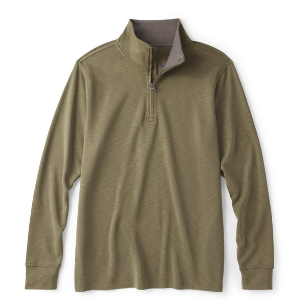 Green long-sleeve shirt with a quarter zip on a white background