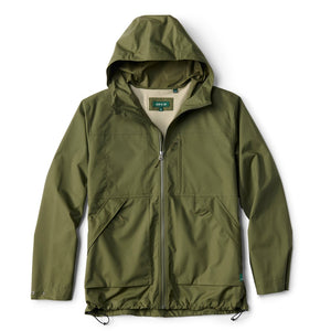 Green raincoat with a hood on a white background