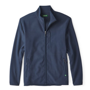 Navy blue jacket with a brand logo on a white background