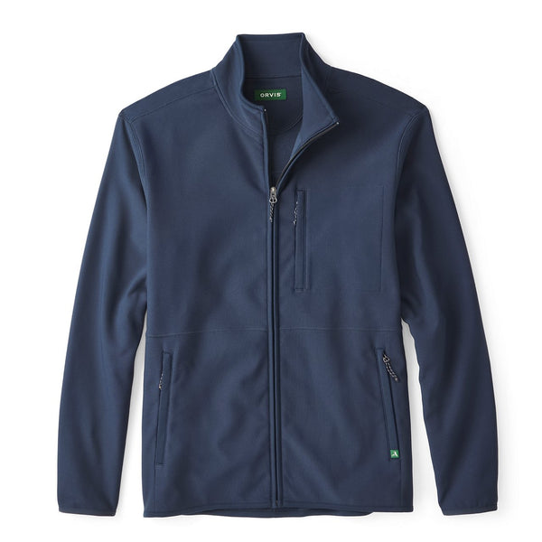Navy blue jacket with a brand logo on a white background