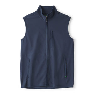 Navy blue vest with a zipper on a white background