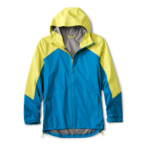 blue and yellow waterproof jacket
