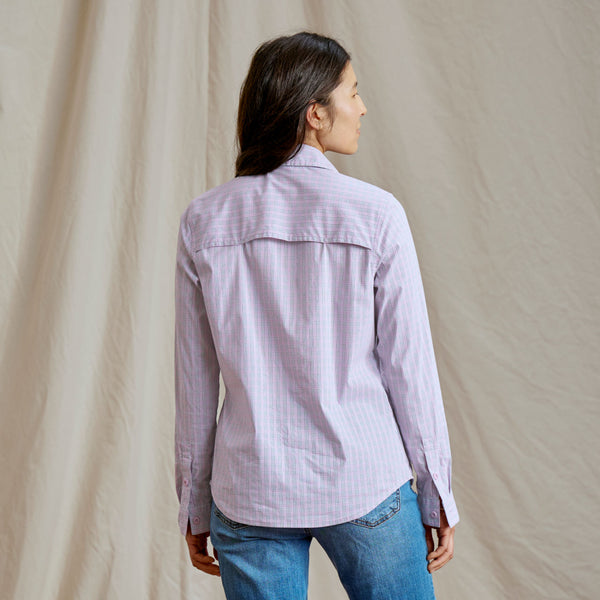 woman modelling light pink shirt from Orvis