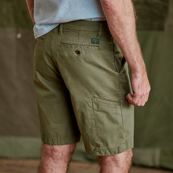 closeup of dark green shorts