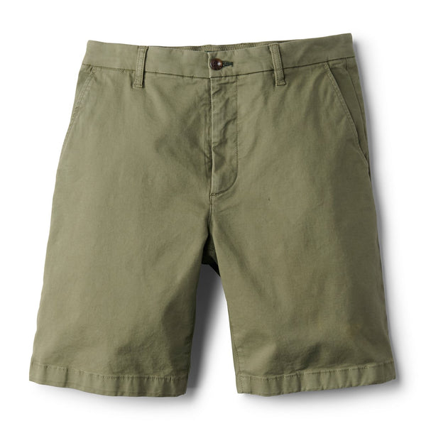 front of dark green shorts with two pockets