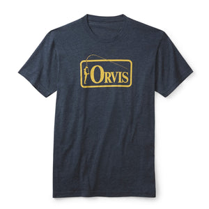 blue t-shirt with Orvis logo on white background