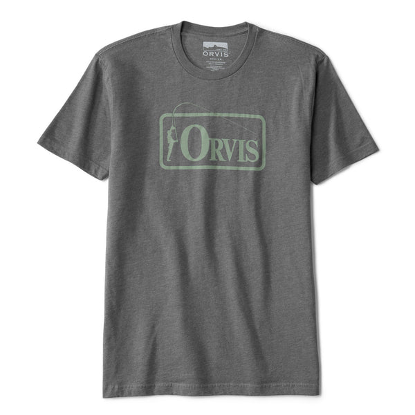 dark grey t-shirt with Orvis logo