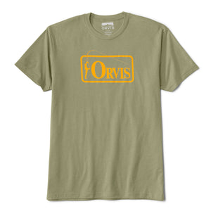military green t-shirt with orvis logo