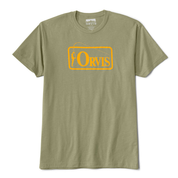 military green t-shirt with orvis logo
