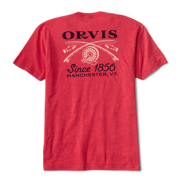 back of red t-shirt with orvis logo