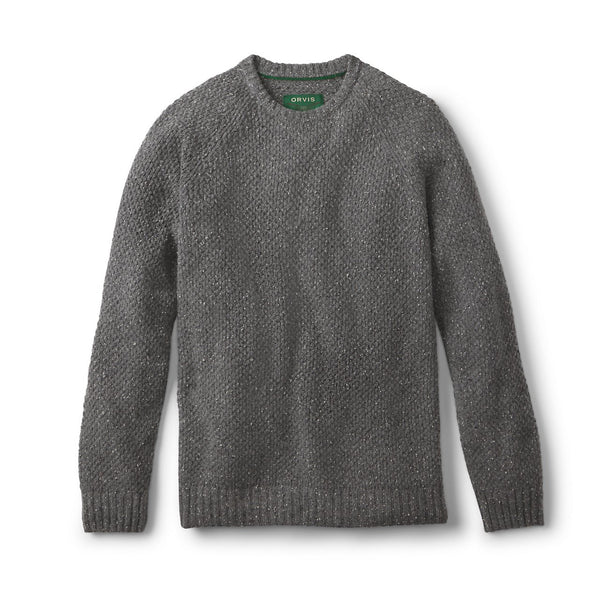 Gray sweater with a brand logo on a white background