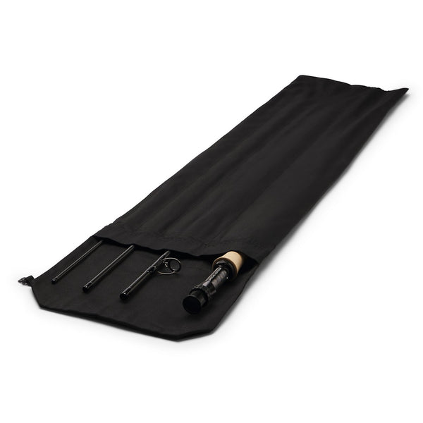 Black fishing rod case with three fishing rods on a white background