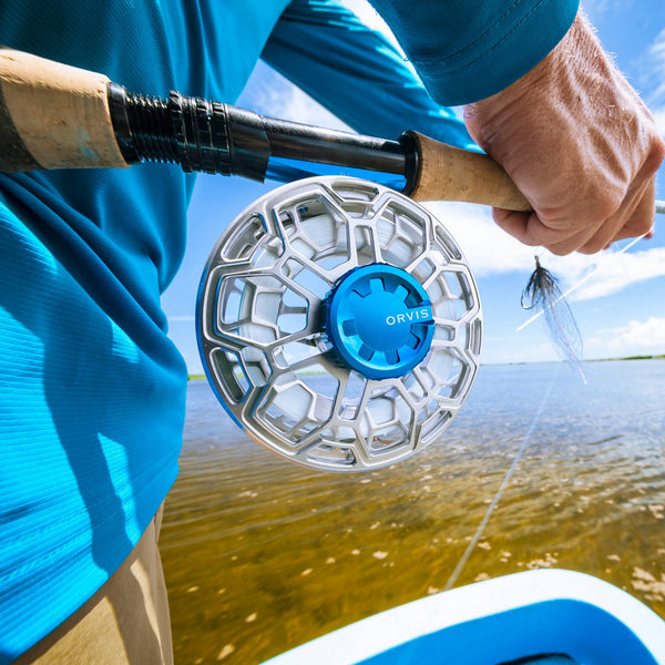 closeup of orvis reel and fly rod