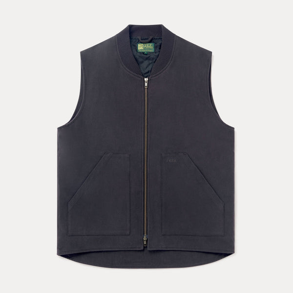 dark blue vest from Orvis on white background
