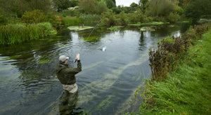 Man fly-fishing at Abbots Worthy on the Itchen
