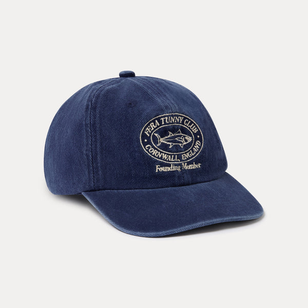 Navy blue cap with a logo on a white background