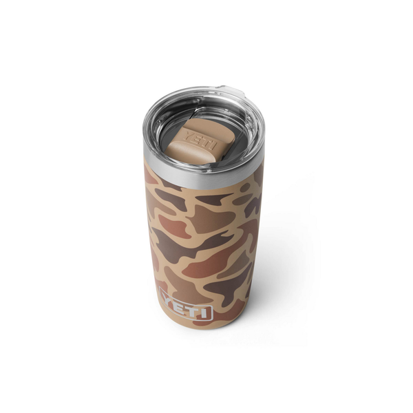 Camouflage-patterned Yeti tumbler on a white background