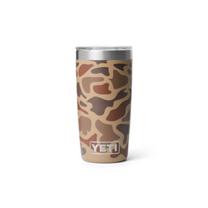 Camouflage-patterned YETI tumbler on a white background