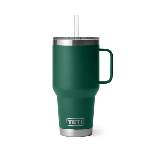 Green YETI mug with handle on a white background