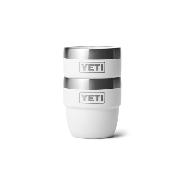 white yeti mugs stacked on white background