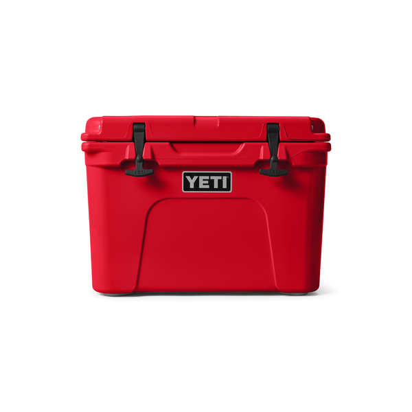 Red YETI cooler on a white background