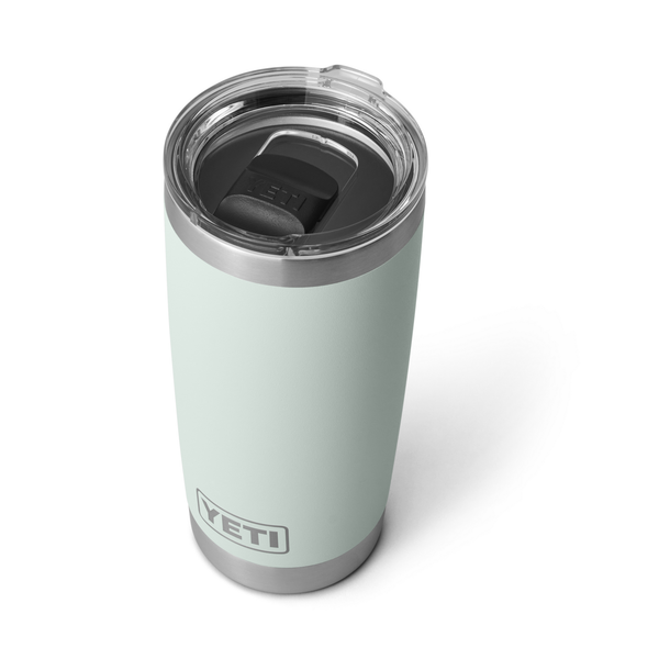 Yeti cup in light green on white background
