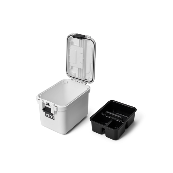 white yeti loadout gobox with open lid on white background