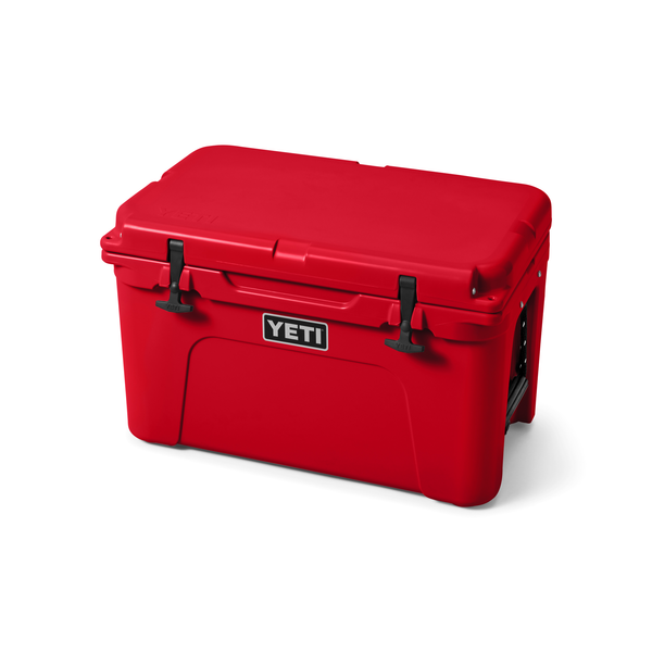 Red YETI cooler on a white background