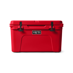 Red YETI cooler on a white background