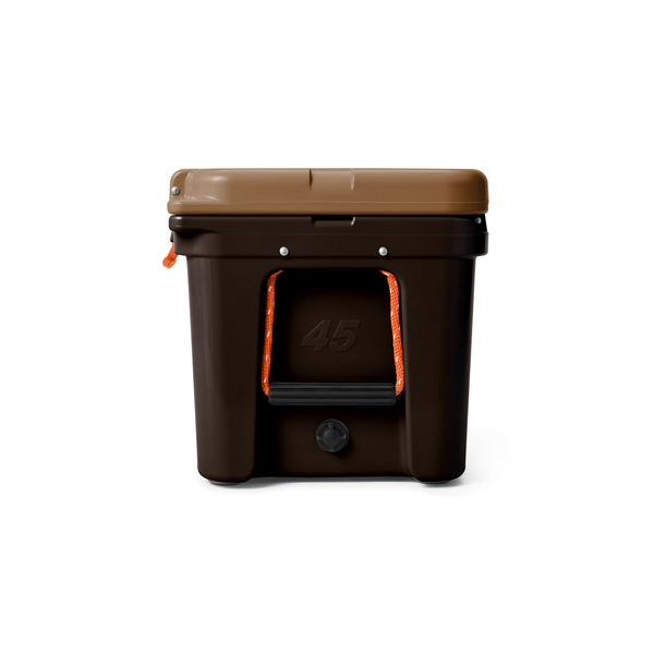 Brown Yeti cooler box with a visible brand logo on a white background