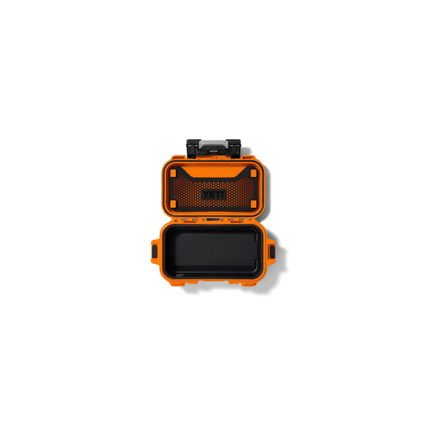 Orange Loadout go box for gear  with open lid on white background