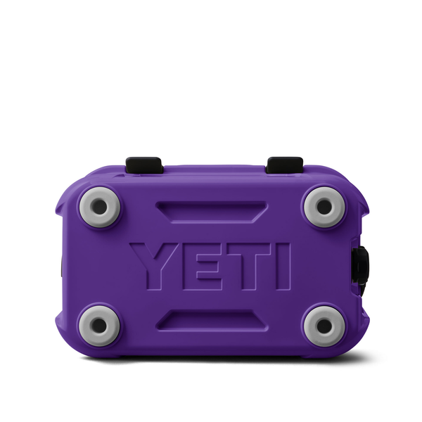 bottom of purple yeti hard cooler on white background