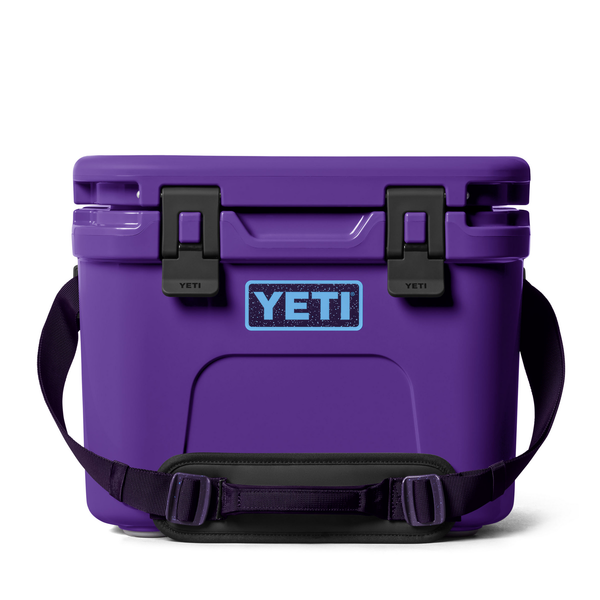 pruple yeti hard cooler on white background