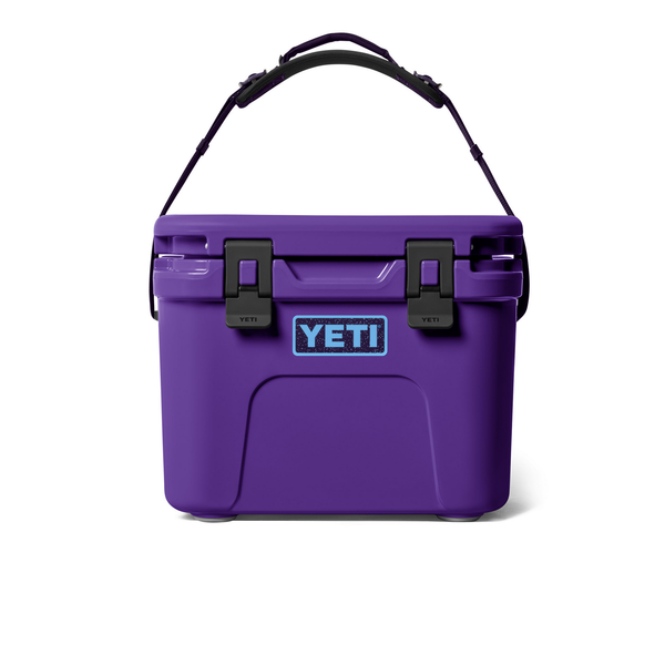 purple yeti hard cooler on white background