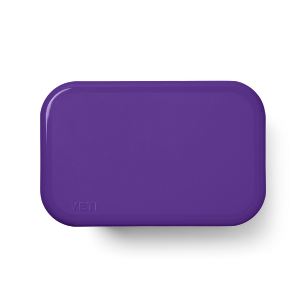 top of yeti hard cooler in purple on white background