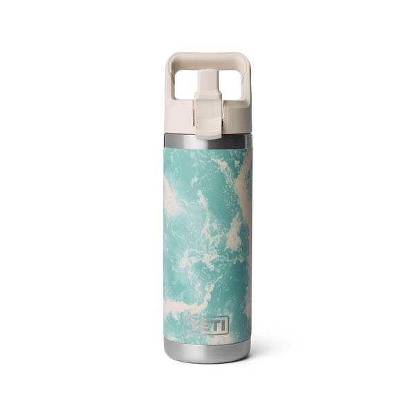 blue marble look 18oz Yeti rambler with straw on white background