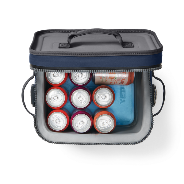 Yeti Cooler bag with cans of beer on a white background