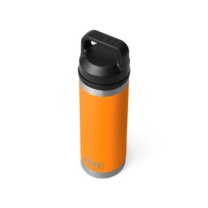 orange yeti drink bottle with black cap on white background