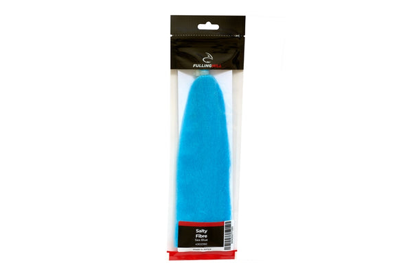 Salty fibre blue fly tying material in packaging on white background