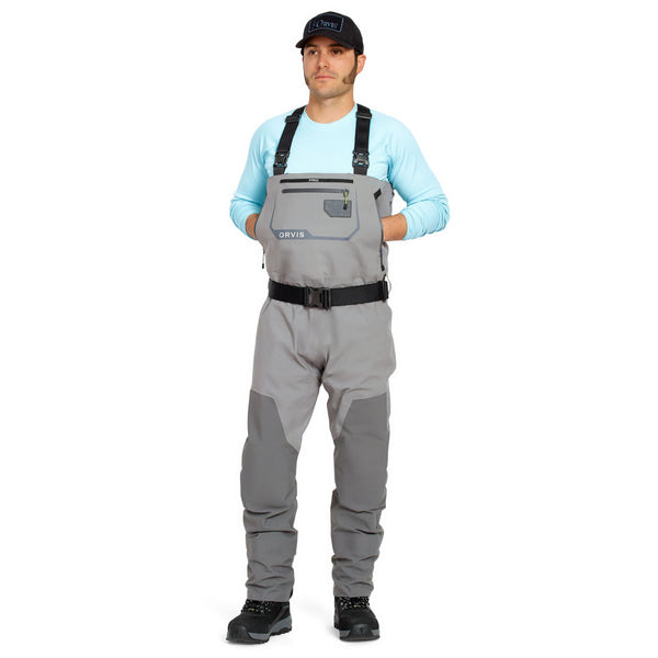 Man wearing Men's Pro Waders in grey, front facing